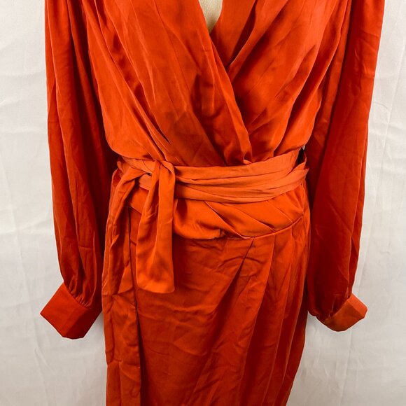 City Chic Opulent Dress XS 14 Orange Amber Crossover Neck Long Sleeve Faux Wrap - Picture 4 of 14